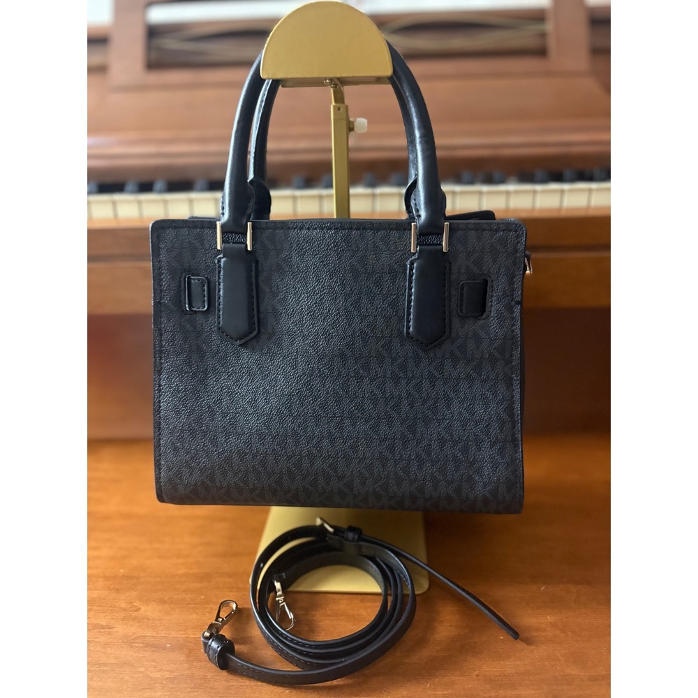Michael‎ Kors Hamilton Signature Coated Canvas Satchel Black Lock Bag - Picture 2 of 9